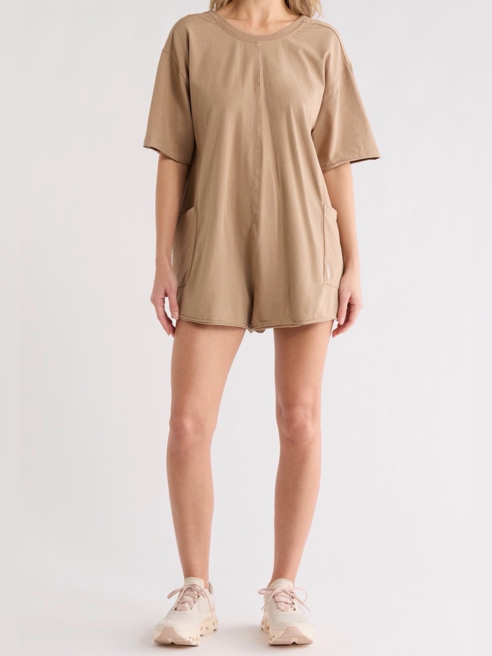 Free People Taupe Short Sleeve Romper